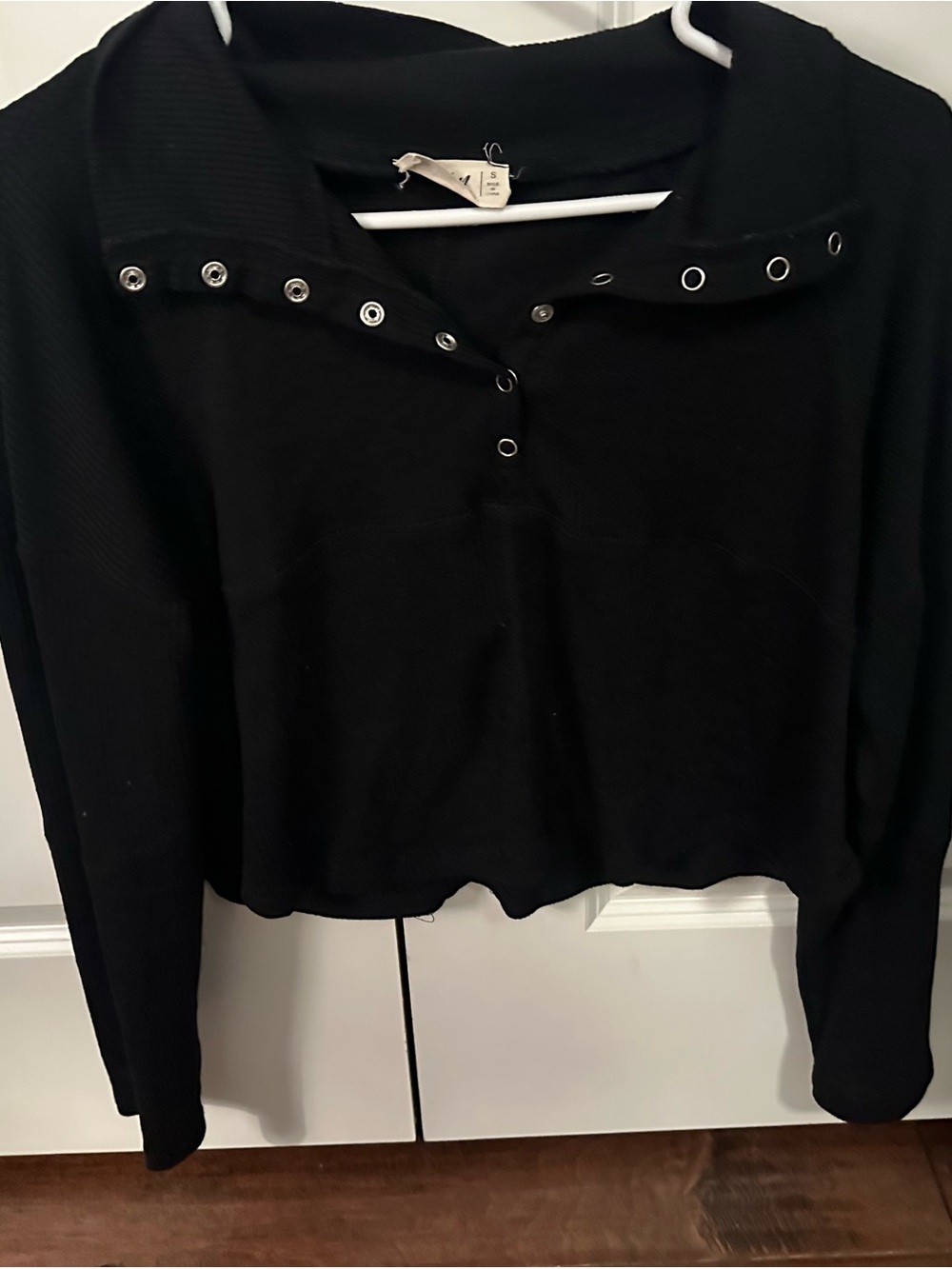 Black Eyelet-Trim Long Sleeve Women’s Top